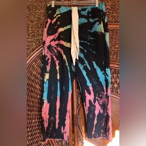 Nwot Sandrine Rose Medium Tie Dye Crop Sweatpants NEW Black Multicolor Raw Hem
